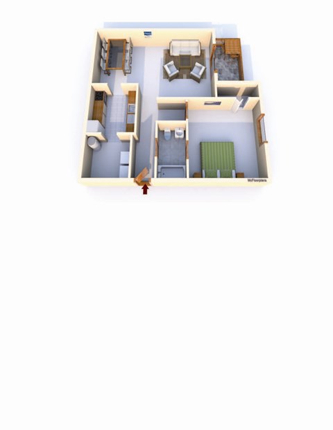 Floor plan for 1 bed, 1 bath, 872 sqft